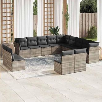vidaXL Set Sof&aacute;s De Jard&iacute;n Con Cojines 13 Piezas Rat&aacute;n Sint&eacute;tico Gris Vidaxl