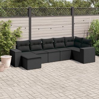 vidaXL Set De Comedor De Jard&iacute;n 7 Pzas Y Cojines Rat&aacute;n Sint&eacute;tico Negro Vidaxl