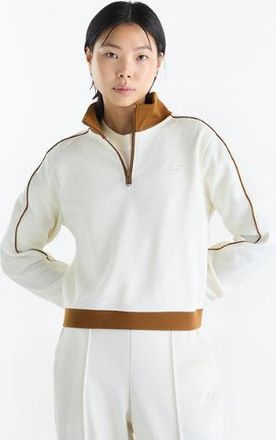 New Balance Donna Sport Legacy Pique 1/4 Zip in Beige, Maglia di Poliestere, Taglia XL