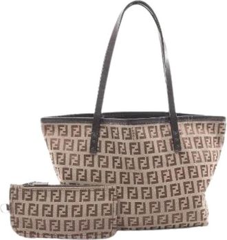 Fendi Pre-owned Tote Bags, female, Beige, Size: ONE SIZE Pre-owned Zucchino Canvas Leather Tote Bag