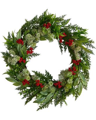 Nearly Natural Cedar, Eucalyptus And Berries Artificial Christmas Wreath