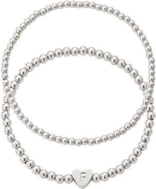 Adornia Beaded Initial Charm Bracelet Set in Silver-F at Nordstrom Rack