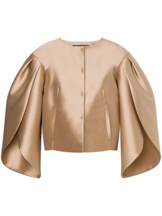 Alberta Ferretti petal-sleeve mikado jacket - women - Silk/Polyester - 44 - Neutrals