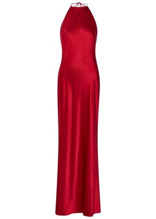 Reformation Jeany Halterneck Silk Maxi Dress - Red - L (UK14 / L)