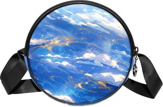 Generic Circle Crossbody Bag for Women, Flowing Ripples Small Sling Bag Daypack with Zipper Adjustable Shoulder Straps Casual Ladies Girls Round Purse