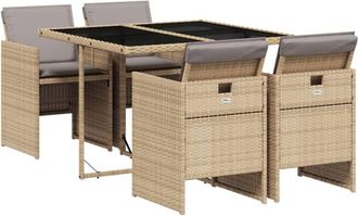 vidaXL Set Comedor De Jard&iacute;n 5 Pzas Con Cojines Rat&aacute;n Sint&eacute;tico Beige Vidaxl