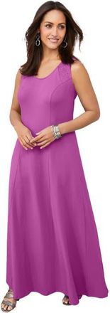 Jessica London Stretch Cotton Crochet-Back Maxi Dress in Deep Orchid at Nordstrom, Size 16