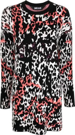 Just Cavalli jacquard leopard-print minidress - women - Polyester/Viscose - L - Black