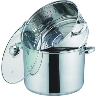 None Kamberg 0008073 Couscoussiera, Vaporiera, Casseruola 3 in 1, Diametro 28 cm, 12 litri, Acciaio Inox, Coperchio in Vetro, Compatibile con Tutti i