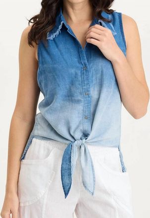 Xcvi Tague Twill Knotted High-Low Snap-Up Tank In Vacillate Wash