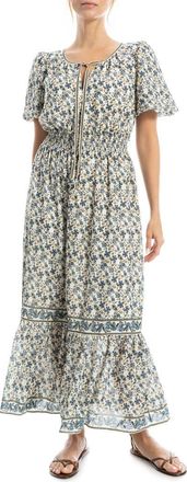 Max Studio Bubble Sleeve Tiered Maxi Dress in Cream/Sky Floral Swing Vines at Nordstrom Rack, Size X-Small