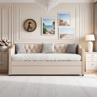 OEM Sof&aacute; Cama - Espacio Peque&ntilde;o - Lino Natural - Mecanismo De Caj&oacute;n - 2 Plazas - Beige Provenzal