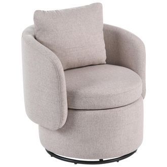 Beliani Sill&oacute;n De Tela Con Respaldo Curvo Base Giratoria De 360&deg; Y Coj&iacute;n Decorativo Con Espacio De Almacenaje Beige Horsens