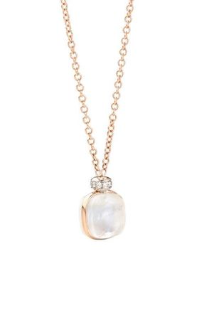 POMELLATO Nudo Milky Quartz White Topaz & Diamond Pendant Necklace in Rose Gold/Milky Quartz at Nordstrom, Size 18