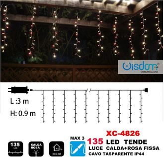 Trade Shop Trade Shop - Tenda Luminosa Natalizia 135led Luce Calda + Rosa Fissa Cavo Trasparente Xc-4826