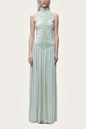 Nocturne Ruched High-Neck Maxi Dress in Mint Green at Nordstrom, Size X-Small Eu