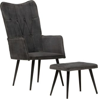 vidaXL Furniture Limited - Sill&oacute;n Orejero Con Reposapi&eacute;s Lona Negro