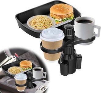 OEM Portavasos Para Coche 3 En 1 Con Soporte Para Tel&eacute;fono Y Bandeja Extra&iacute;ble - Mesa Ajustable 360&deg; Para Portavasos De Coche