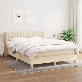 vidaXL Cama Box Spring Con Colch&oacute;n Tela Color Crema 140x190 Cm Vidaxl