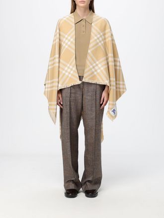 Burberry Mantella in misto lana e cashmere con motivo Check e frange