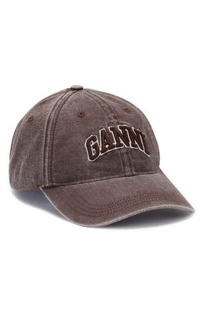 Ganni Washed Organic Cotton Canvas Baseball Cap in Chocolate Plum at Nordstrom