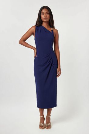 Karen Millen Womens Compact Stretch Trim Detail Tailored Maxi Dress - Navy - Size 12 UK