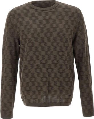 Emporio Armani Trui van scheerwol - Heren - Ronde hals truien - Bruin - S - Wol - Truien & Vesten