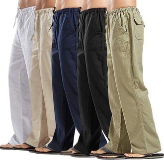 Generic Mens House Relaxing Trousers Pants Mens Liene Pants Lounge Lightweight Travel Trousers Cozy Beach Pant Soft Yoga Pant Daily Nightwear Bottoms With Dra