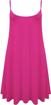 Generic New Womens Sleeveless Long Cami Plain Strappy Swing Vest Camisole Dress Top 8-26 (3XL (24/26), FUSHIA)