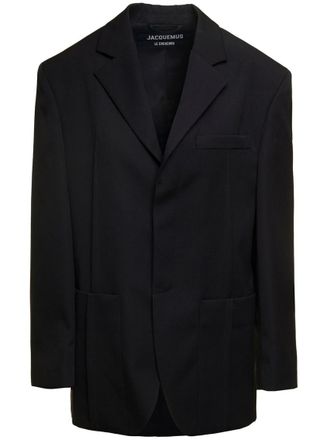Jacquemus Black Solid Notched Lapel Blazer