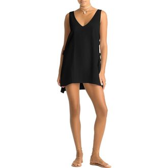 Vitamin A Riviera Sleeveless Linen Cover-Up Minidress in Black at Nordstrom, Size X-Small