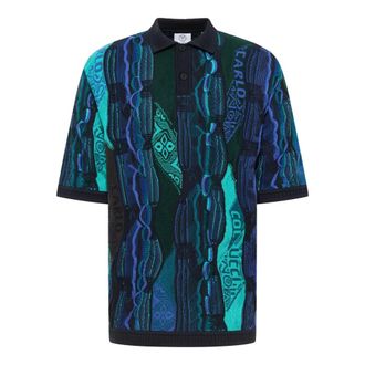 Carlo Colucci Oversize gebreid poloshirt - 3D breiwerk - Heren - Polos - Blauw - L - Katoen - Tops