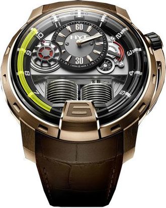 HYT H1 Pink Gold Black Dial Brown Leather Mens Watch 148-PG-22-GF-CR