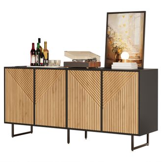 STILVORA Aparador Con 4 Puertas Y 8 Compartimentos, En Tablero De Part&iacute;culas Y Metal, 160&times;40&times;75 Cm, Madera Natural