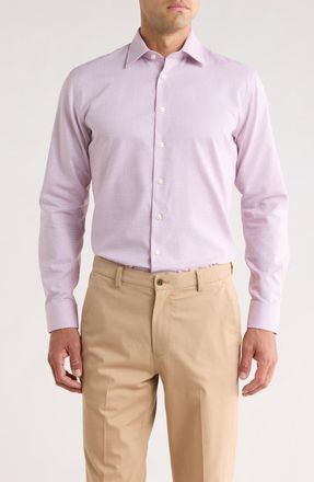 Nordstrom Trim Fit Premium Check Cotton Button-Up Shirt in Pink Bono Plaid at Nordstrom, Size 18.5 - 34