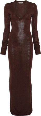Entire studios V-Neck Jurk met Lange Mouwen - Dames - Maxi kleedjes - Bruin - S - Kleedjes