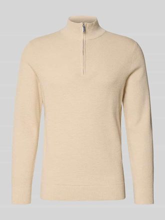 Profuomo Strickpullover mit Troyer-Kragen in Offwhite, Größe XL