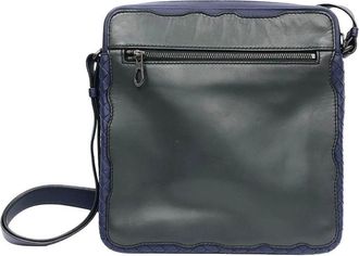 Bottega Veneta Gray Navy Leather Shoulder Bag (Pre-Owned)