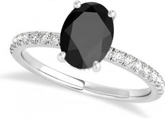 Allurez Oval Onyx & Diamond Single Row Hidden Halo Engagement Ring 14k White Gold (0.68ct)