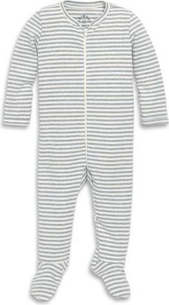 primary Baby Organic Zip Footie In Stripe in Heather Gray Ivory Mini Stripe at Nordstrom, Size Newborn