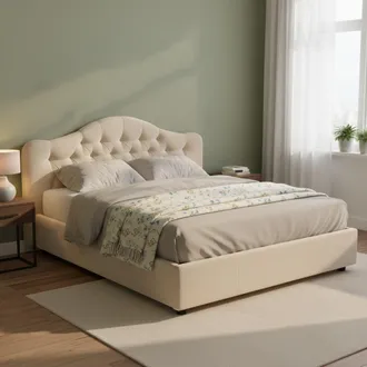 Dmora Cama Doble Arex, Cama Desenfundable, Contenedor Hecho En Italia, Tama&ntilde;o Colch&oacute;n 160x190 Cm, Beige