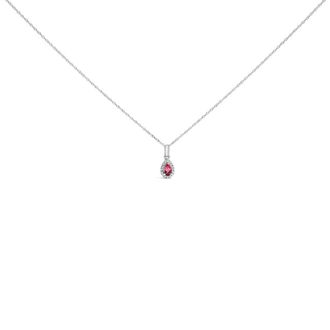 House of Brilliance 10K White Gold 5x3mm Pink Tourmaline and Diamond Accent Halo Pear Shape Pendant Necklace