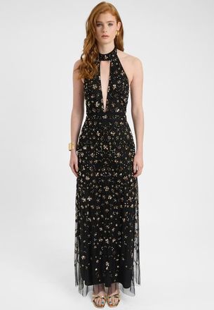 Beauut Embellished Sequin Beaded Maxi Dress With Choker-Style Collar in Black at Nordstrom, Size 14