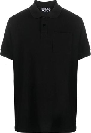 Versace Jeans Couture Zwarte polo met korte mouwen - Heren - Polos - Zwart - XL - Katoen - Tops