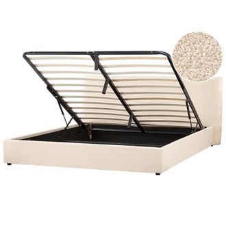 Beliani Cama Con Almacenaje De Boucl&eacute; 180 X 200 Cm Otomana Cabecero Beige Lavaur