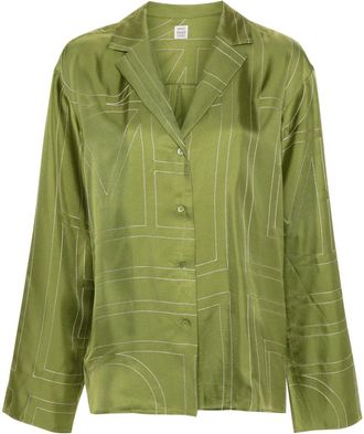 Toteme monogram silk shirt - women - Silk - 44 - Green