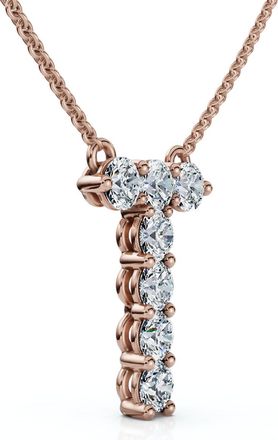 Pompeii3 1Ct Diamond Initial T Pendant 14k Gold 18 Necklace Lab Grown 5/8 Tall