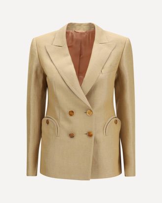 Blaz&eacute; Milano Renegade Charmer double-breasted linen-blend Blazer Female II