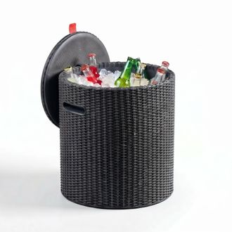 Keter Mesa Baja Con Nevera Keter Cool Stool 39 L En Resina Efecto Rat&aacute;n Gris Antracita, Mesa Exterior Isot&eacute;rmica (230905)