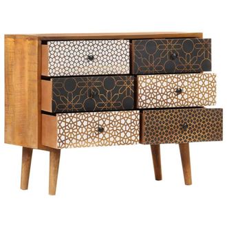 Berkfield Home Sideboard with Printed Pattern 90x30x70 cm Solid Mango Wood in Brown | Size: 90 x 30 x 70 cm
